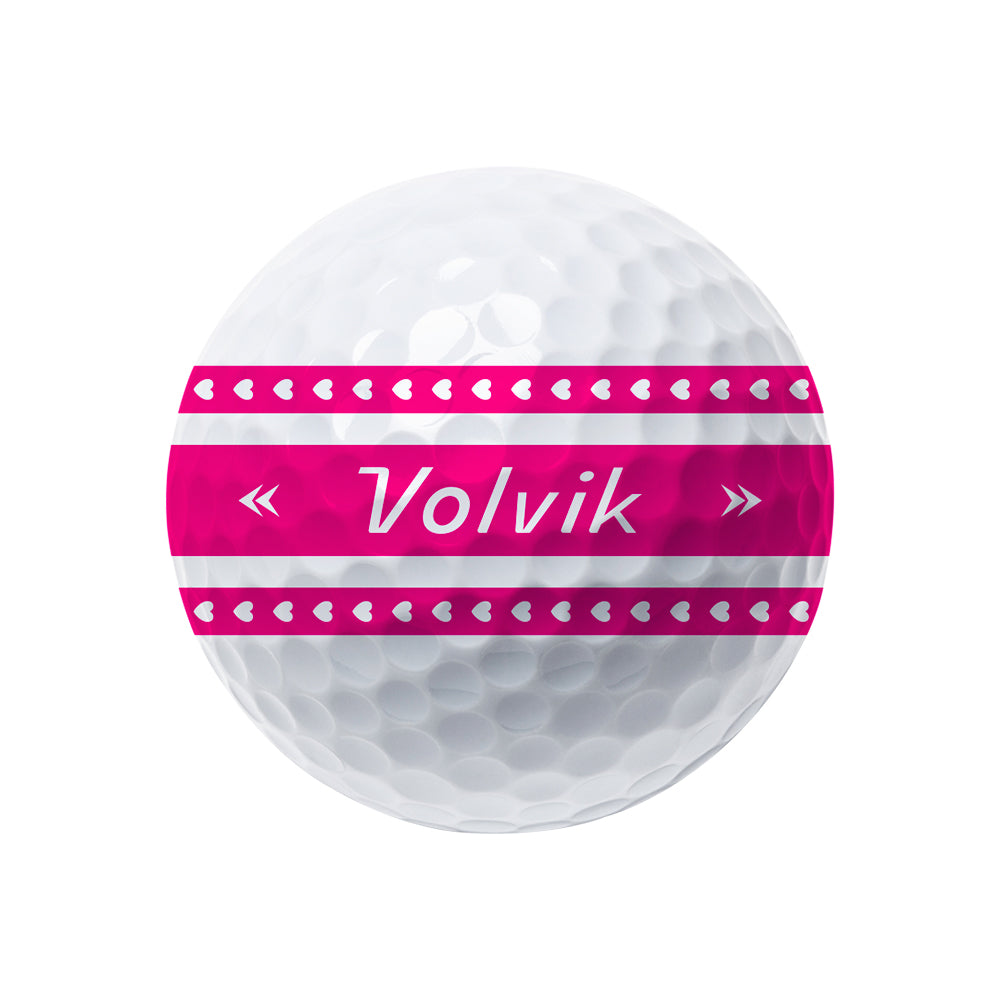 Volvik Vista3 360 BCRF edition golf ball  with pink Volvik logo on a white background