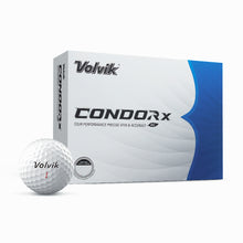 Volvik Condor X golf ball box with a golf ball in front on a white background