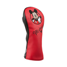 A red textured golf club headcover featuring a cartoon Mickey Mouse graphic and the word 'Mickey' in black script, shown on a plain white background.