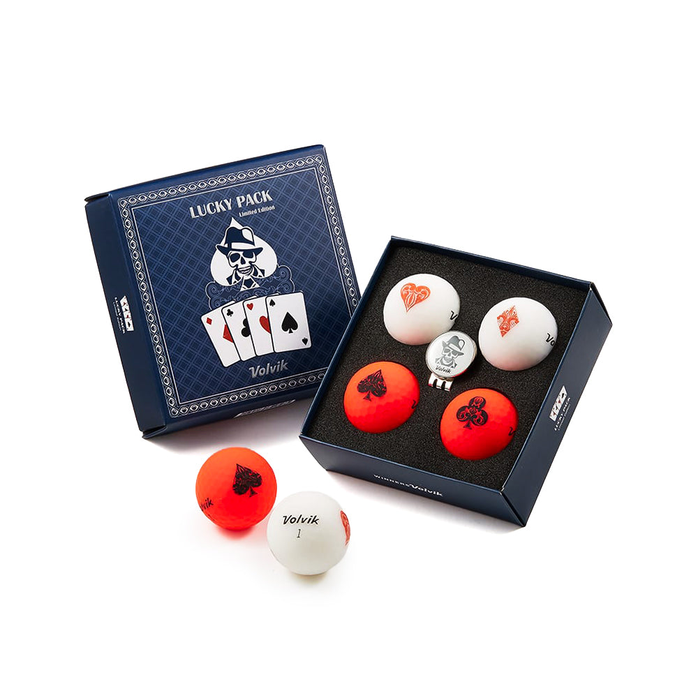 Volbik golf ball 4 pack set with packaging on a white background