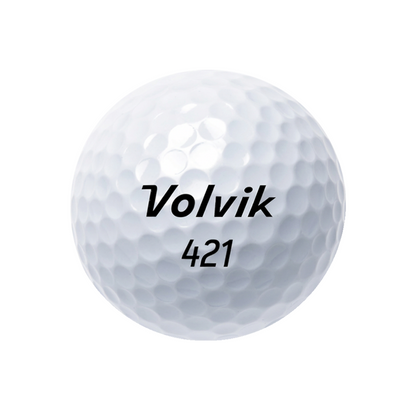 A white golf ball, featuring the black printed text 'Volvik 421' in the center, isolated on a solid white background.