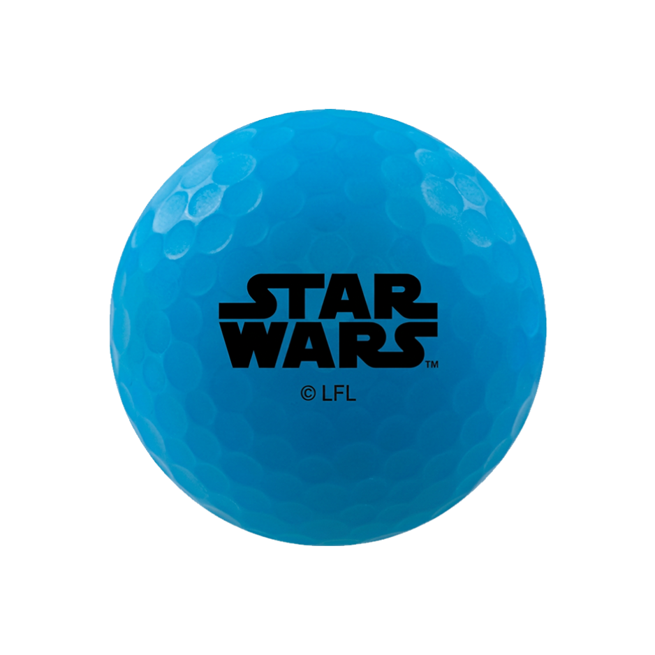 A bright blue golf ball featuring the black Star Wars logo and 'C© LFL' printed in the center.