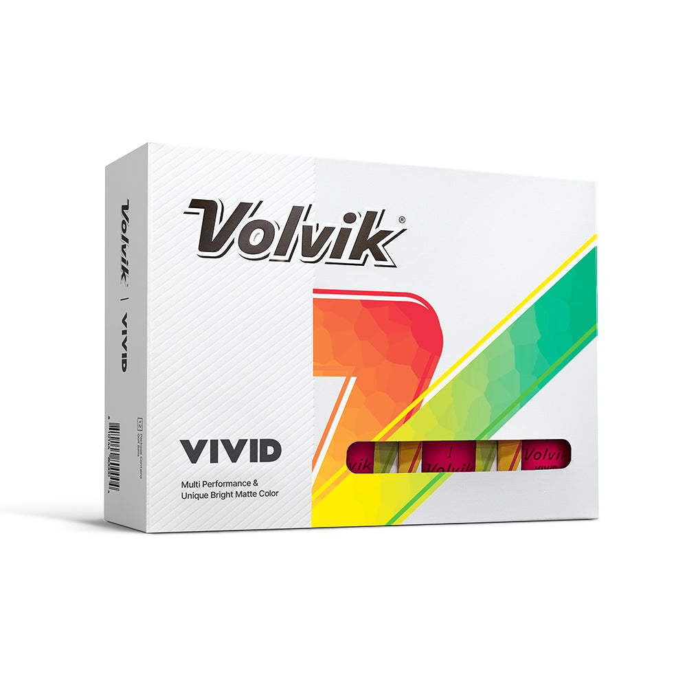 Volvik Vivid Pink golf ball packaging on a white background