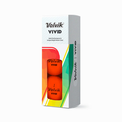 Volvik Vivid Orange golf ball packaging on a white background
