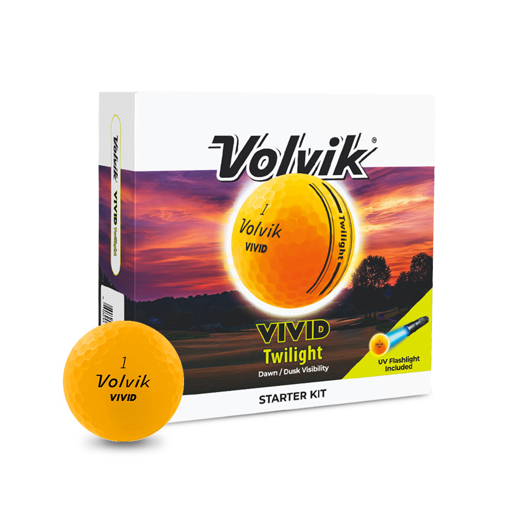 Volvik Vivid Twilight golf ball starter kit with packaging on a white background