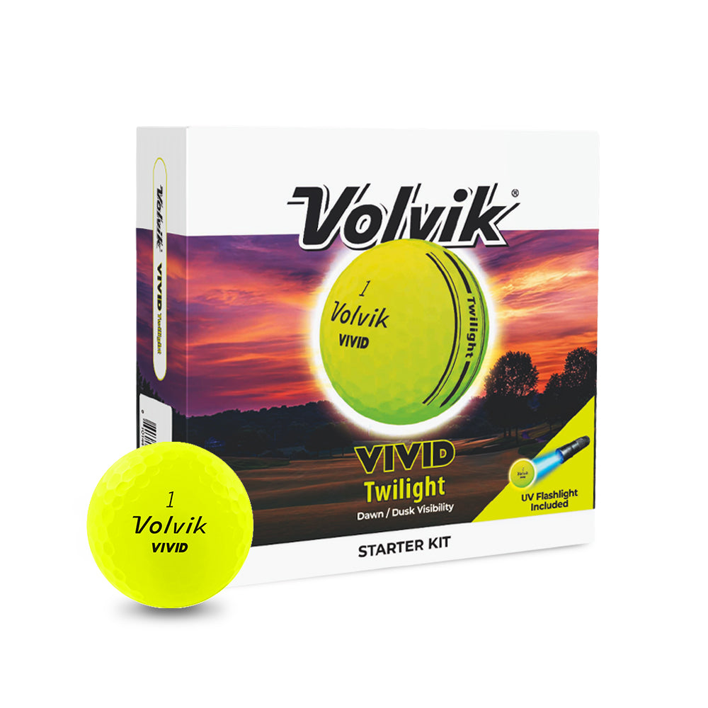Volvik Vivid Twilight golf ball starter kit with packaging on a white background